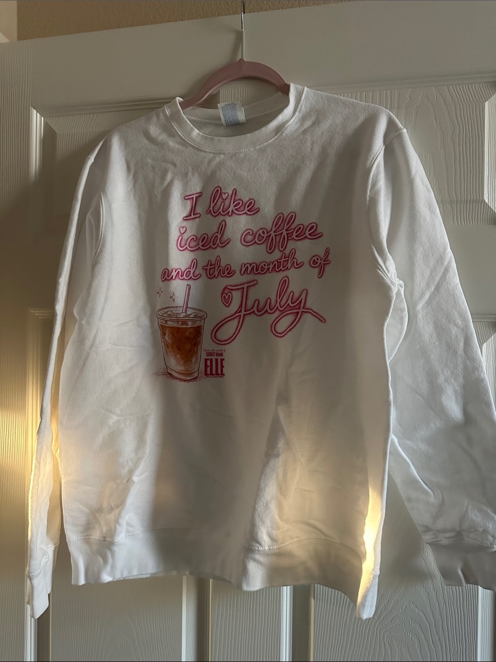 “Elle” TV Show - White Graphic Crewneck Sweatshirt with Pink Quote